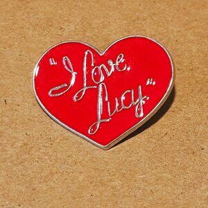I Love Lucy Heart Enamel Pin Red Silver Script Classic TV Show Brooch Accessory
